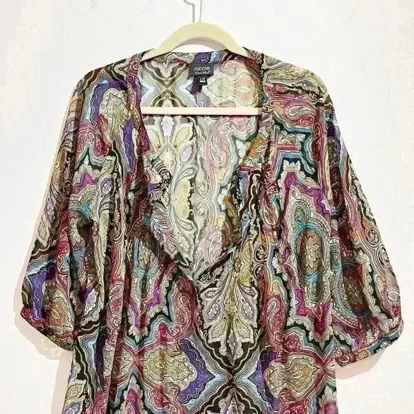 Nicole by Nicole Miller Top Blouse Chiffon Womens Size Large Sheer Geometric - Picture 8 of 14